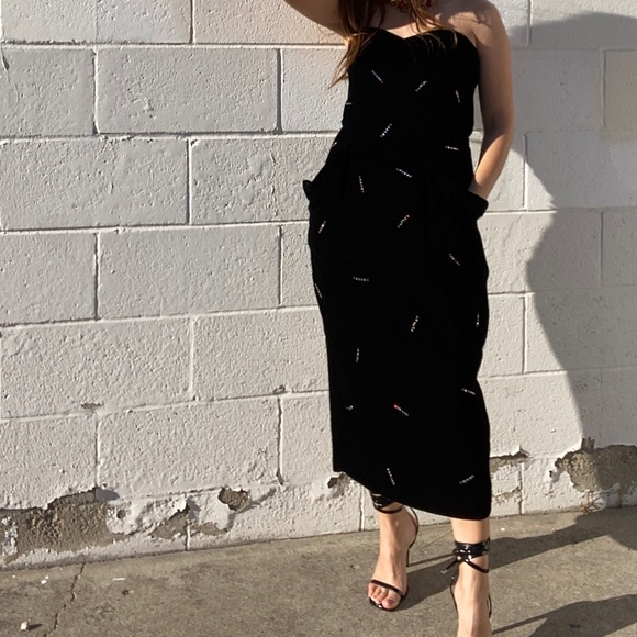 Vintage Black Strapless Sweetheart Velvet Dress